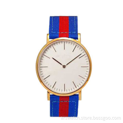 Slim watch, simple design watch style/stainless steel case with durable fabric nylon strap